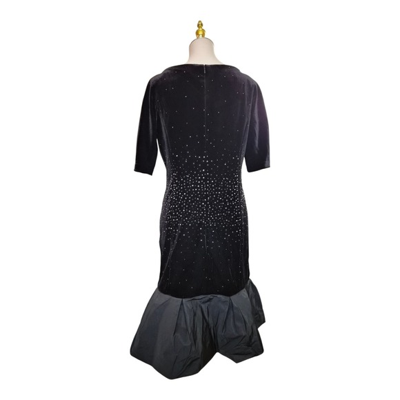 Teri Jon Black Velvet Cocktail Dress Size 10 Rhinestone Embellished NWT - Picture 2 of 6